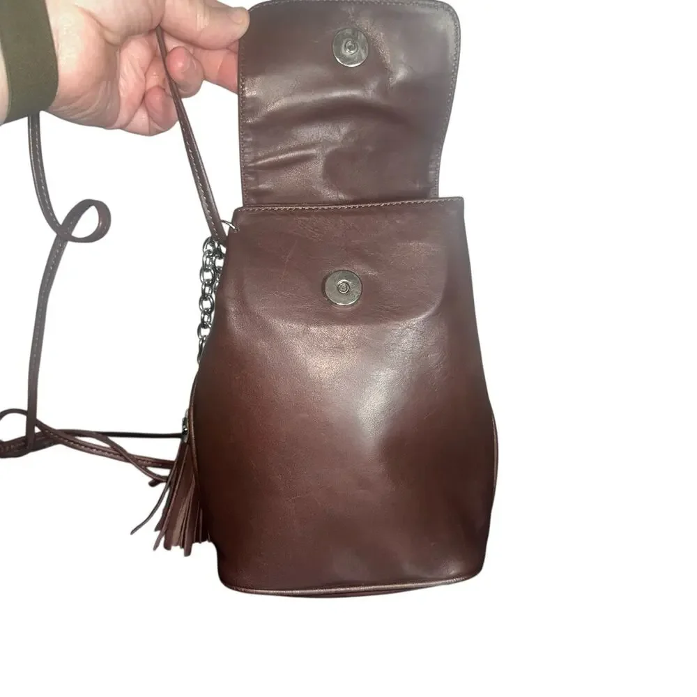 Francesco Biasia Italian Leather Mini Backpack Brown Tassel Chain Purse luxury